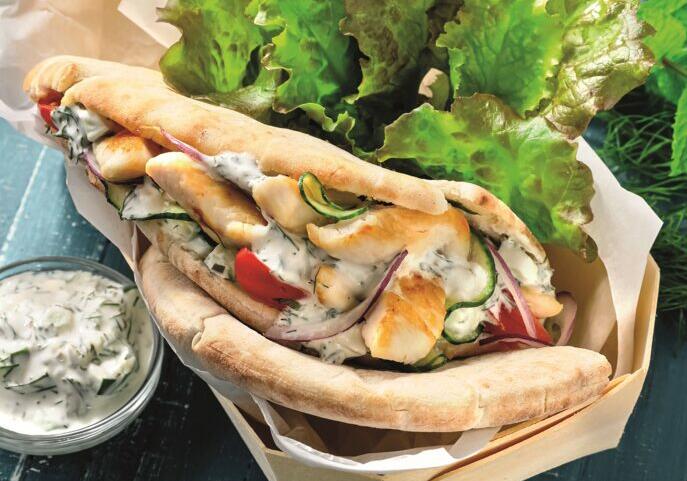 Pita d’aiguillettes de poulet et tzatziki